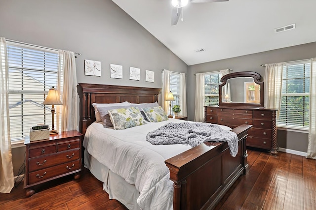 1511 Cardinal Ln, Mount Juliet, TN 37122 - bedroom featuring dark wood finished floors, high vaulted ceiling, and a ceiling fan
