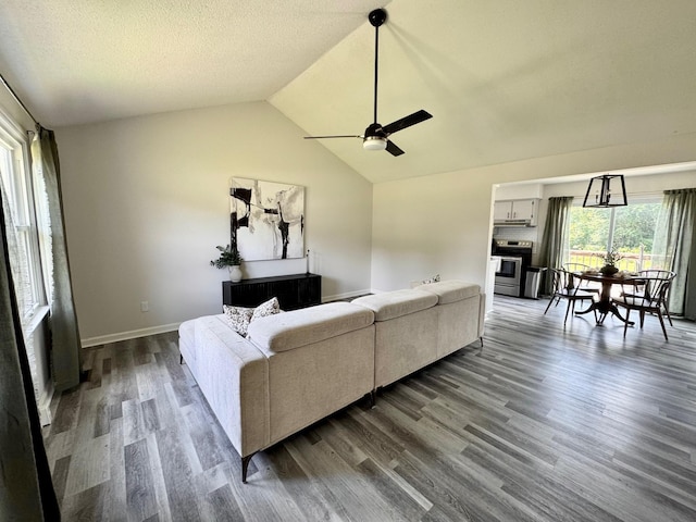 3409 Dutton Ct, Murfreesboro, TN 37130 - living area featuring wood finished floors, ceiling fan, and vaulted ceiling