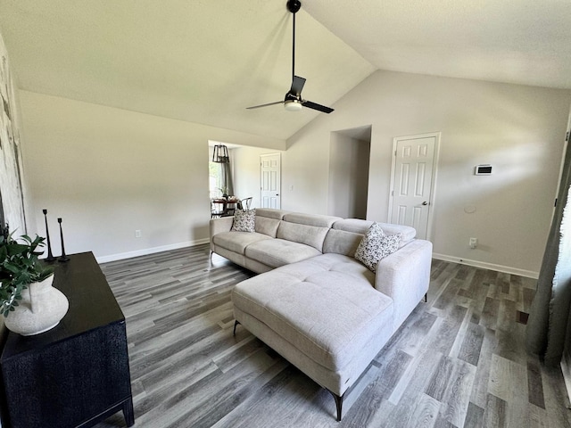 3409 Dutton Ct, Murfreesboro, TN 37130 - living area with a ceiling fan, dark wood-type flooring, and high vaulted ceiling
