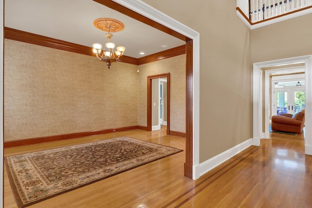 1512 Mirabella Way, Murfreesboro, TN 37130 - hall featuring a chandelier, ornamental molding, and wood finished floors
