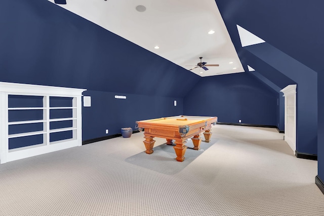 1512 Mirabella Way, Murfreesboro, TN 37130 - game room with carpet flooring, a ceiling fan, lofted ceiling, pool table, and recessed lighting