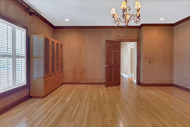 1512 Mirabella Way, Murfreesboro, TN 37130 - empty room with crown molding, a chandelier, plenty of natural light, light wood finished floors, and recessed lighting