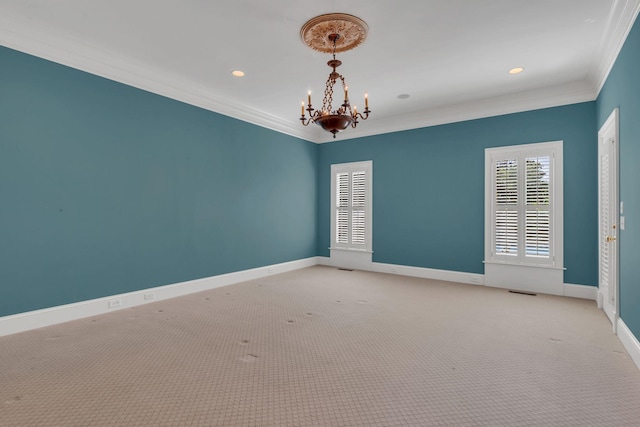 1512 Mirabella Way, Murfreesboro, TN 37130 - unfurnished room with crown molding, a chandelier, light carpet, and recessed lighting