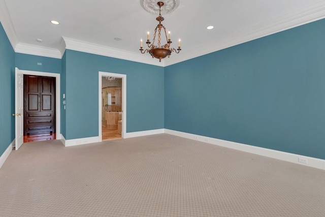 1512 Mirabella Way, Murfreesboro, TN 37130 - empty room with a chandelier, light carpet, ornamental molding, and recessed lighting