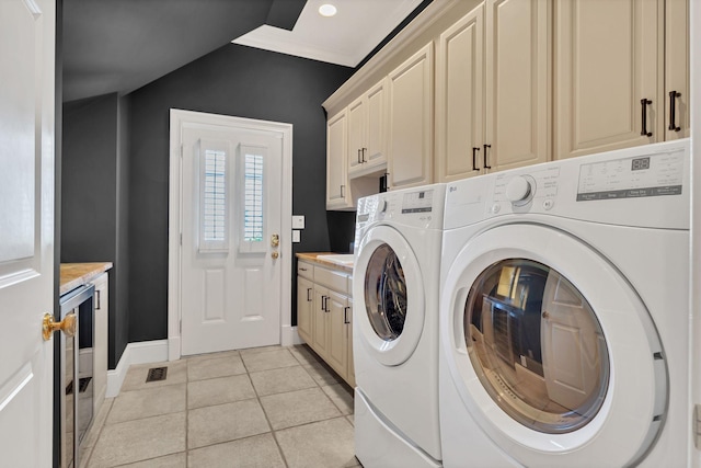 1512 Mirabella Way, Murfreesboro, TN 37130 - laundry room featuring separate washer and dryer, light tile patterned floors, ornamental molding, and recessed lighting