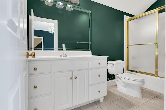 1512 Mirabella Way, Murfreesboro, TN 37130 - bathroom with vanity, tile patterned flooring, shower / bath combination with glass door, and lofted ceiling