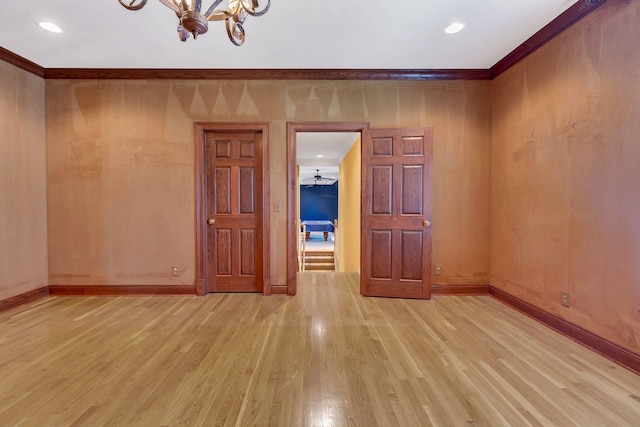 1512 Mirabella Way, Murfreesboro, TN 37130 - empty room with ornamental molding, light wood-style flooring, a chandelier, and recessed lighting