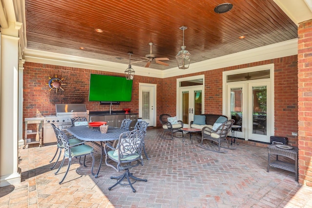 1512 Mirabella Way, Murfreesboro, TN 37130 - view of patio featuring french doors, an outdoor kitchen, ceiling fan, and outdoor dining space