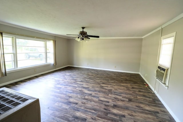 289 Long St W, Mc Ewen, TN 37101 - unfurnished room featuring ornamental molding, a ceiling fan, dark wood finished floors, and cooling unit