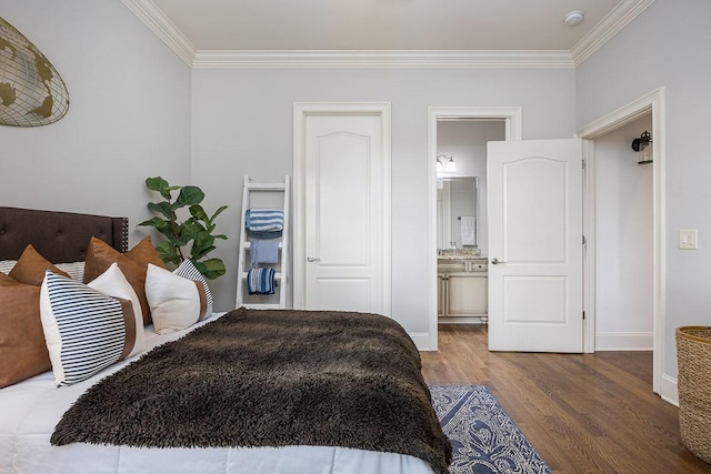 7216 Wildings Blvd, College Grove, TN 37046 - bedroom with crown molding, wood finished floors, and connected bathroom