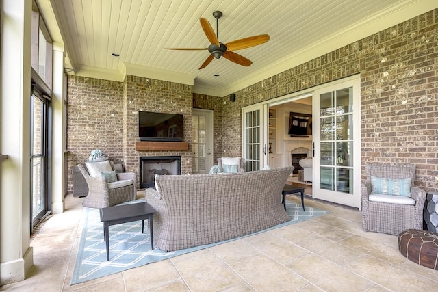 7216 Wildings Blvd, College Grove, TN 37046 - view of patio with a ceiling fan and an outdoor living space with a fireplace