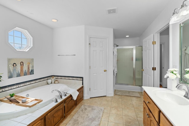 3406 Parks Ln, Spring Hill, TN 37174 - full bath featuring vanity, a shower stall, a whirlpool tub, tile patterned floors, and recessed lighting