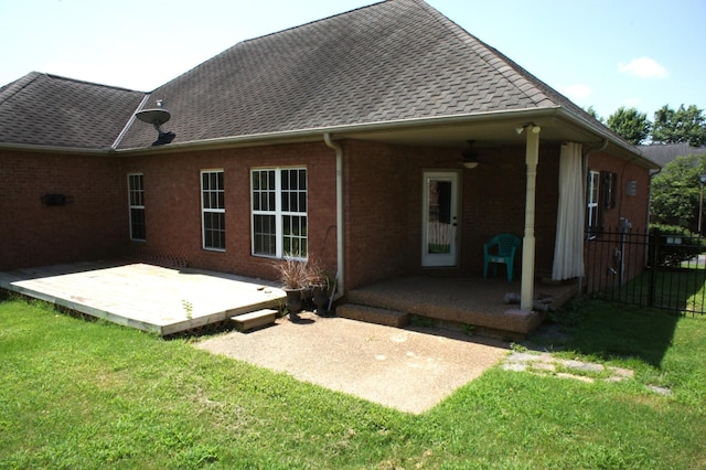 1102 Fairways, Lebanon, TN 37087 - rear view of house with brick siding, a ceiling fan, roof with shingles, a patio, and a deck