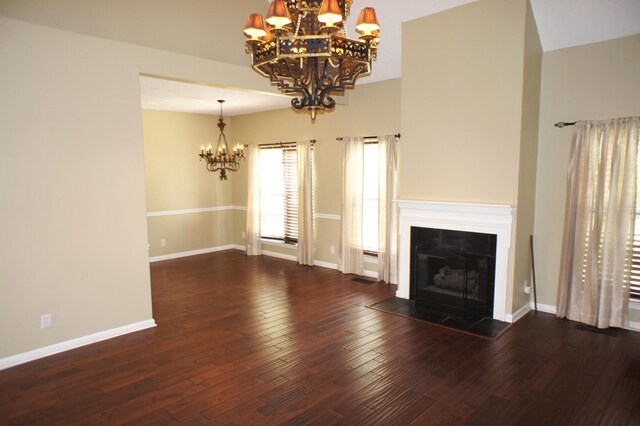 1102 Fairways, Lebanon, TN 37087 - unfurnished living room with a chandelier, wood-type flooring, and a fireplace