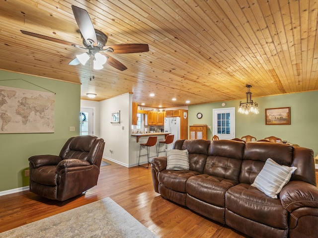 43 Shady Cove Ct, Estill Springs, TN 37330 - living area with wood ceiling, a chandelier, ceiling fan, wood finished floors, and recessed lighting