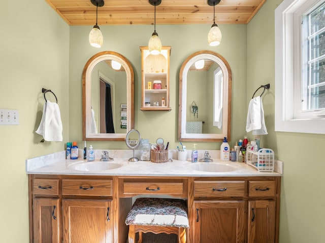 43 Shady Cove Ct, Estill Springs, TN 37330 - bathroom featuring wooden ceiling and double vanity