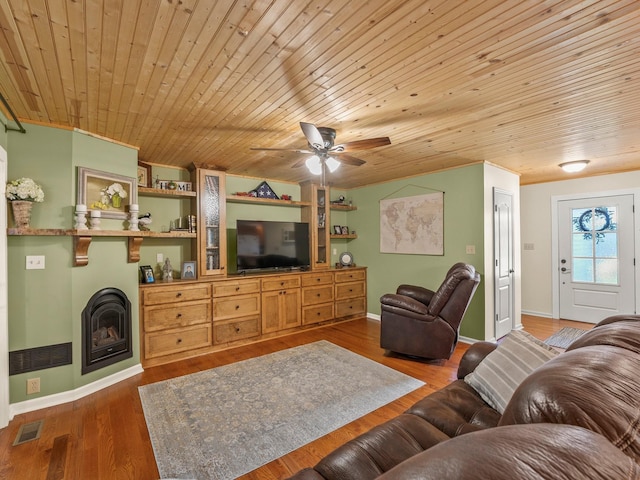 43 Shady Cove Ct, Estill Springs, TN 37330 - living room with a ceiling fan, wood finished floors, and wood ceiling