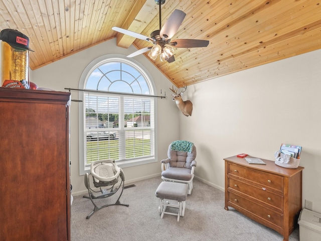 43 Shady Cove Ct, Estill Springs, TN 37330 - living area featuring a ceiling fan, carpet, and wooden ceiling