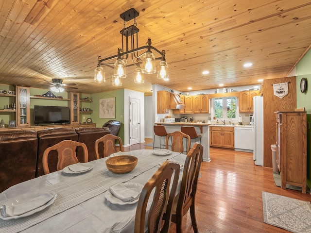 43 Shady Cove Ct, Estill Springs, TN 37330 - dining room featuring wood ceiling, light wood-style floors, ceiling fan, and recessed lighting