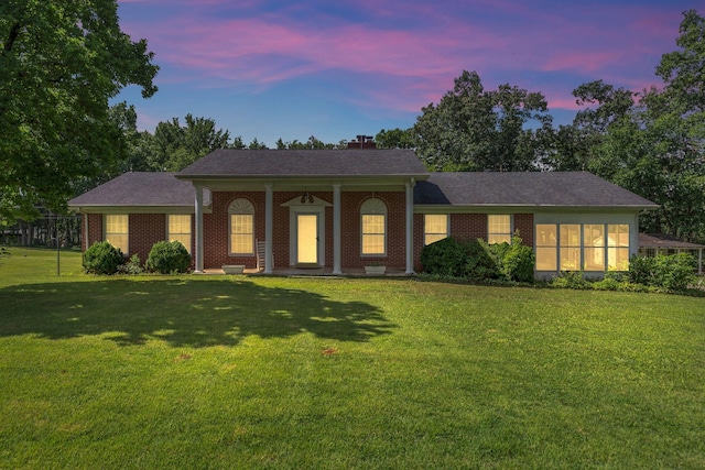 5347 Shady Grove Rd, Morrison, TN 37357 - neoclassical / greek revival house with a front yard, brick siding, and a chimney