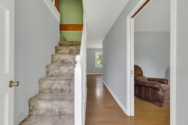 5347 Shady Grove Rd, Morrison, TN 37357 - stairs with wood finished floors and baseboards