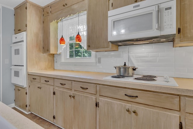 5347 Shady Grove Rd, Morrison, TN 37357 - kitchen featuring white appliances, light countertops, and light brown cabinetry