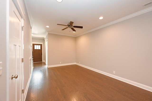 1019 N Maple St Unit 2D, Murfreesboro, TN 37130 - spare room with recessed lighting, dark wood finished floors, a ceiling fan, and ornamental molding