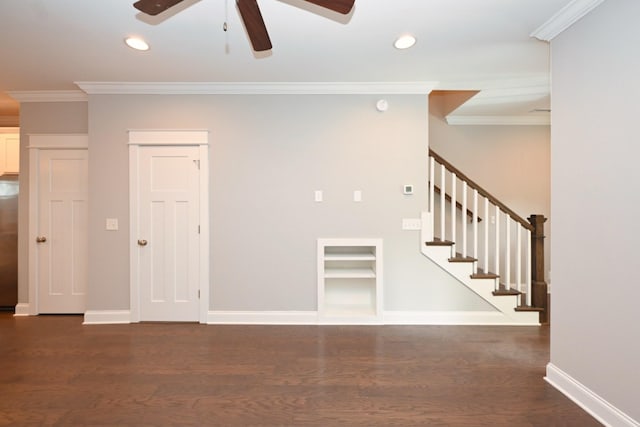 1019 N Maple St Unit 2D, Murfreesboro, TN 37130 - spare room with ceiling fan, ornamental molding, recessed lighting, wood finished floors, and stairway