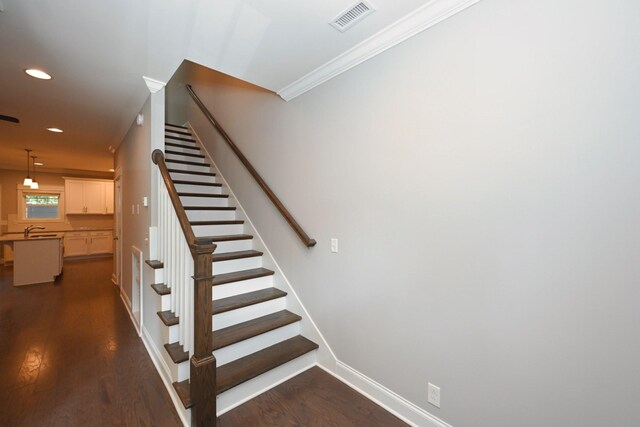 1019 N Maple St Unit 2D, Murfreesboro, TN 37130 - stairway featuring recessed lighting, wood finished floors, and ornamental molding