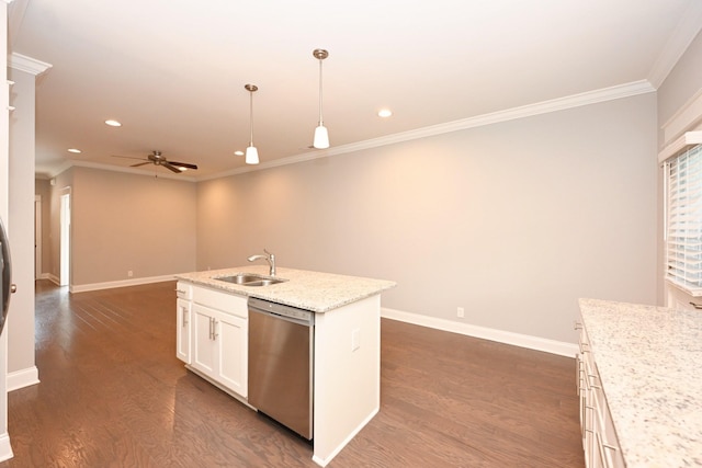 1019 N Maple St Unit 2D, Murfreesboro, TN 37130 - kitchen with dishwasher, a ceiling fan, dark wood-type flooring, recessed lighting, and crown molding