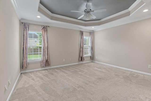 4061 Locerbie Cir, Spring Hill, TN 37174 - spare room with crown molding, plenty of natural light, a tray ceiling, carpet floors, and recessed lighting