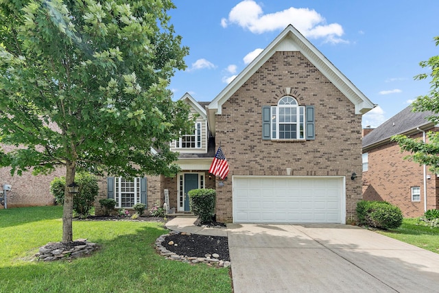 4061 Locerbie Cir, Spring Hill, TN 37174 - traditional home with brick siding, concrete driveway, a front yard, and a garage