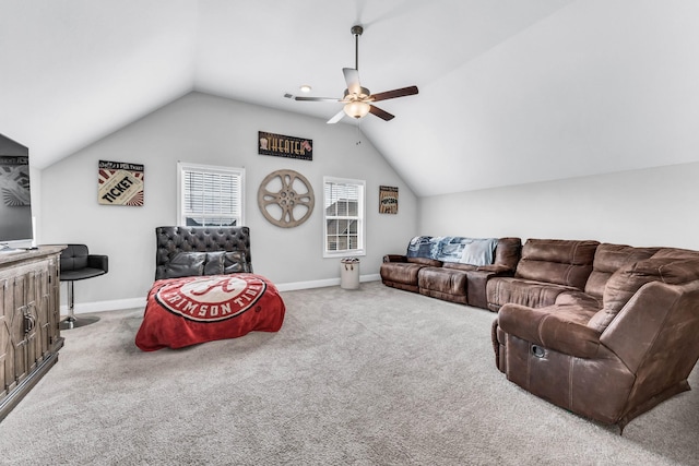 329 Clarabelle Ln, Clarksville, TN 37040 - living area with ceiling fan, lofted ceiling, and carpet flooring