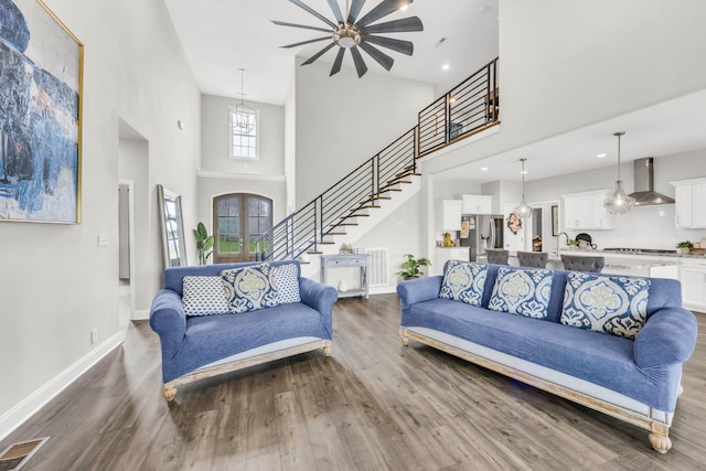 329 Clarabelle Ln, Clarksville, TN 37040 - living room with a high ceiling, wood finished floors, stairway, recessed lighting, and ceiling fan