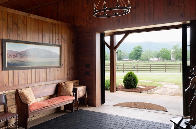 6971 W Cove Rd, Chickamauga, GA 30707 - exterior space featuring wood walls, a mountain view, and a chandelier