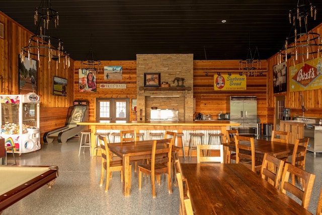 6971 W Cove Rd, Chickamauga, GA 30707 - dining area featuring wood walls and a high ceiling