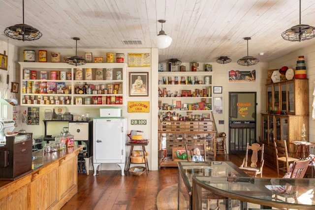 6971 W Cove Rd, Chickamauga, GA 30707 - dining space featuring wood ceiling and dark wood-style flooring