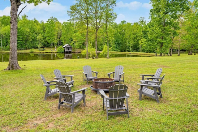 1170 Ascalon Rd, Rising Fawn, GA 30738 - view of green lawn featuring an outdoor fire pit, a water view, and a view of trees