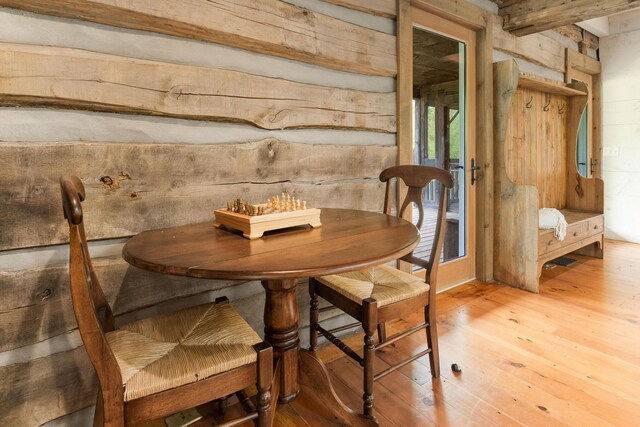 1170 Ascalon Rd, Rising Fawn, GA 30738 - dining area with hardwood / wood-style flooring and wood walls