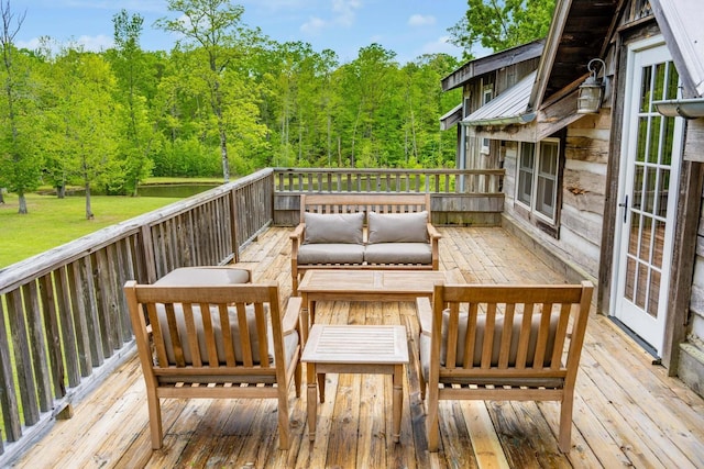 1170 Ascalon Rd, Rising Fawn, GA 30738 - wooden deck featuring a forest view and an outdoor hangout area