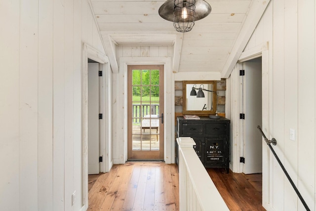 1170 Ascalon Rd, Rising Fawn, GA 30738 - doorway to outside with light wood-style floors and wooden walls