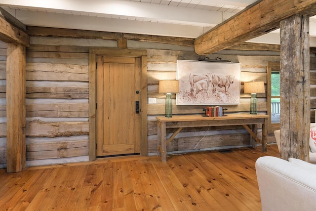 1170 Ascalon Rd, Rising Fawn, GA 30738 - detailed view of wood walls, beamed ceiling, and wood finished floors