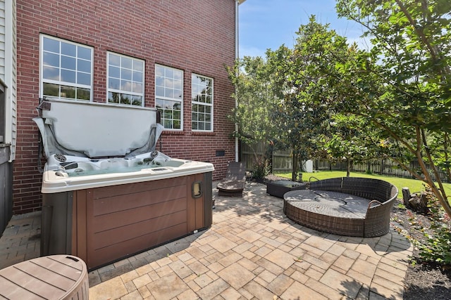 1209 Firth Ct, Franklin, TN 37067 - fenced backyard featuring a hot tub and a patio