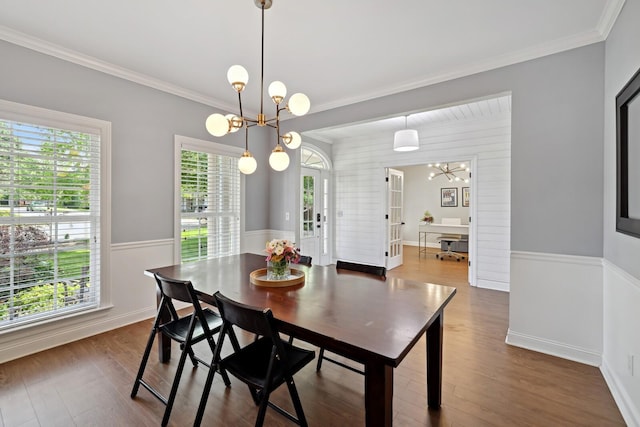 1209 Firth Ct, Franklin, TN 37067 - dining room with a chandelier, dark wood-style floors, and ornamental molding