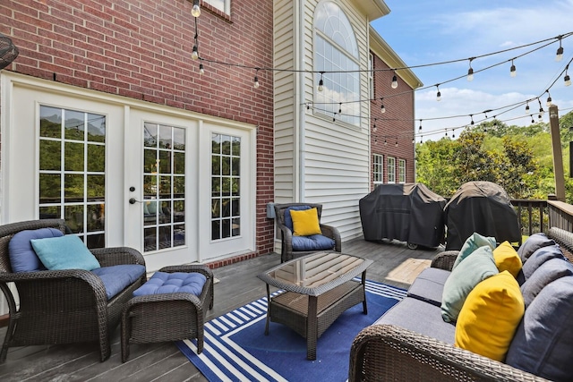 1209 Firth Ct, Franklin, TN 37067 - wooden terrace with an outdoor living space, area for grilling, and french doors