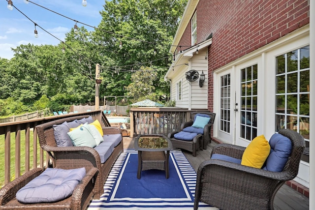 1209 Firth Ct, Franklin, TN 37067 - deck featuring french doors, an outdoor hangout area, and a fenced backyard