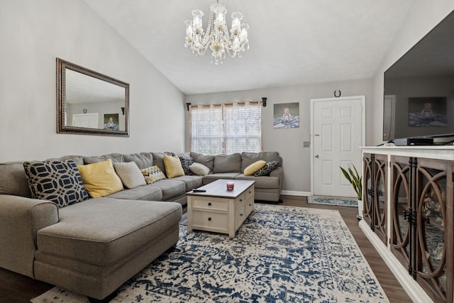 1804 Cason Trl, Murfreesboro, TN 37128 - living area with a chandelier, lofted ceiling, and dark wood-type flooring