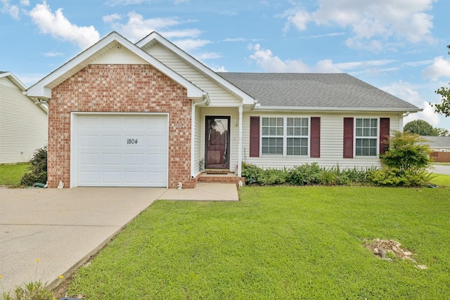 1804 Cason Trl, Murfreesboro, TN 37128 - ranch-style house with concrete driveway, a front lawn, a garage, and brick siding