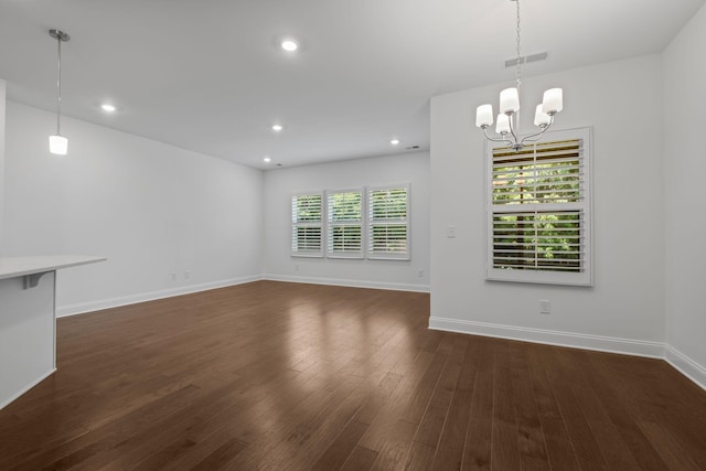 1551 Cedarbrooke Ln, Lebanon, TN 37090 - unfurnished living room with a chandelier, dark wood-style flooring, and recessed lighting