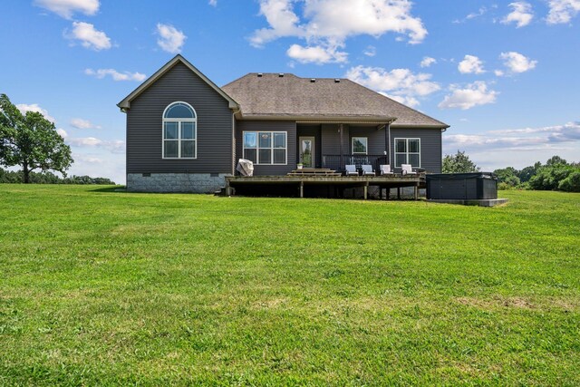 1372 Tidwell Switch Rd, Dickson, TN 37055 - rear view of property with a hot tub, a lawn, a shingled roof, and crawl space